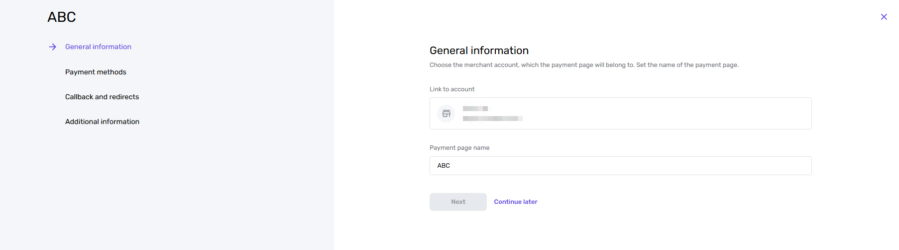 General information settings for a Genome payment page