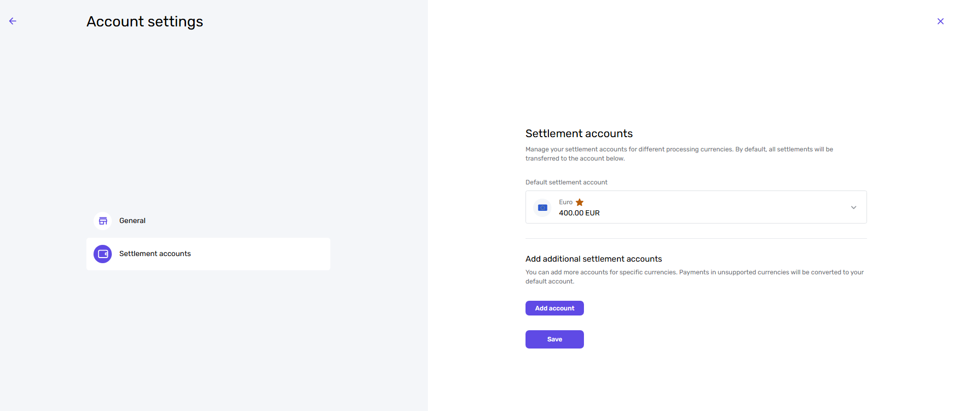 Settlement account selection for a Genome merchant account